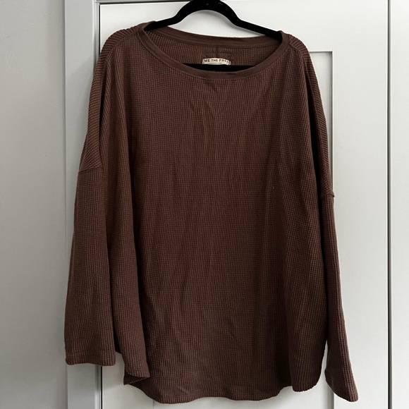 free people latte blues oversize thermal long sleeve top - Picture 3 of 4